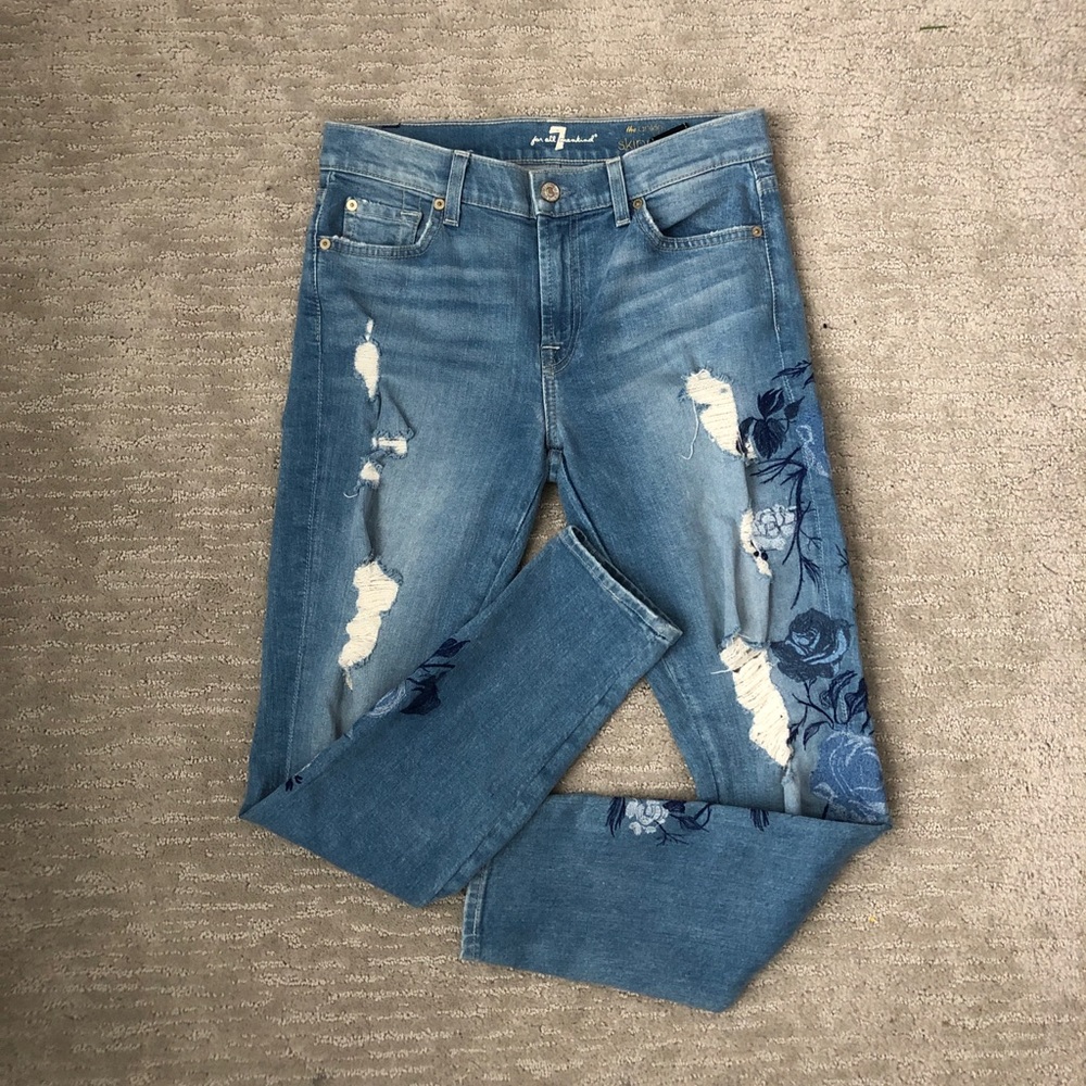 The ankle skinny floral embroidered